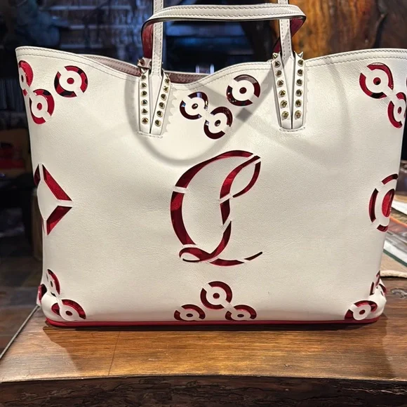 Christian Louboutin White and Red Designer Tote - Picture 2 of 8